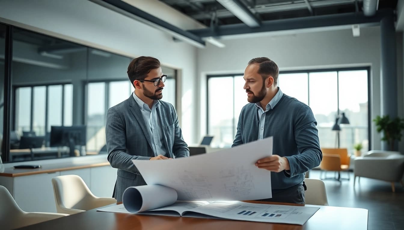 Headhunter Ingenieure in einem professionellen Gespräch in einem modernen Büro.