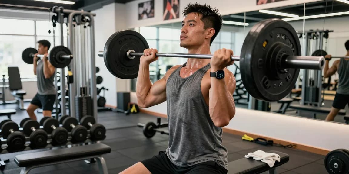 Bodybuilder beim Training im Steroid Shop Deutschland mit motivierender Atmosphäre.