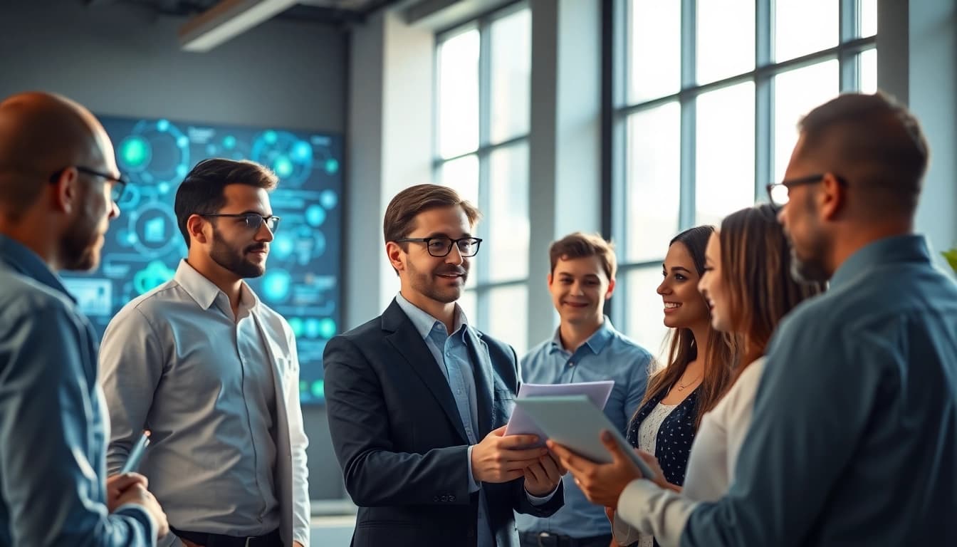 Headhunter IT interacts with diverse candidates, showcasing a modern recruitment atmosphere.