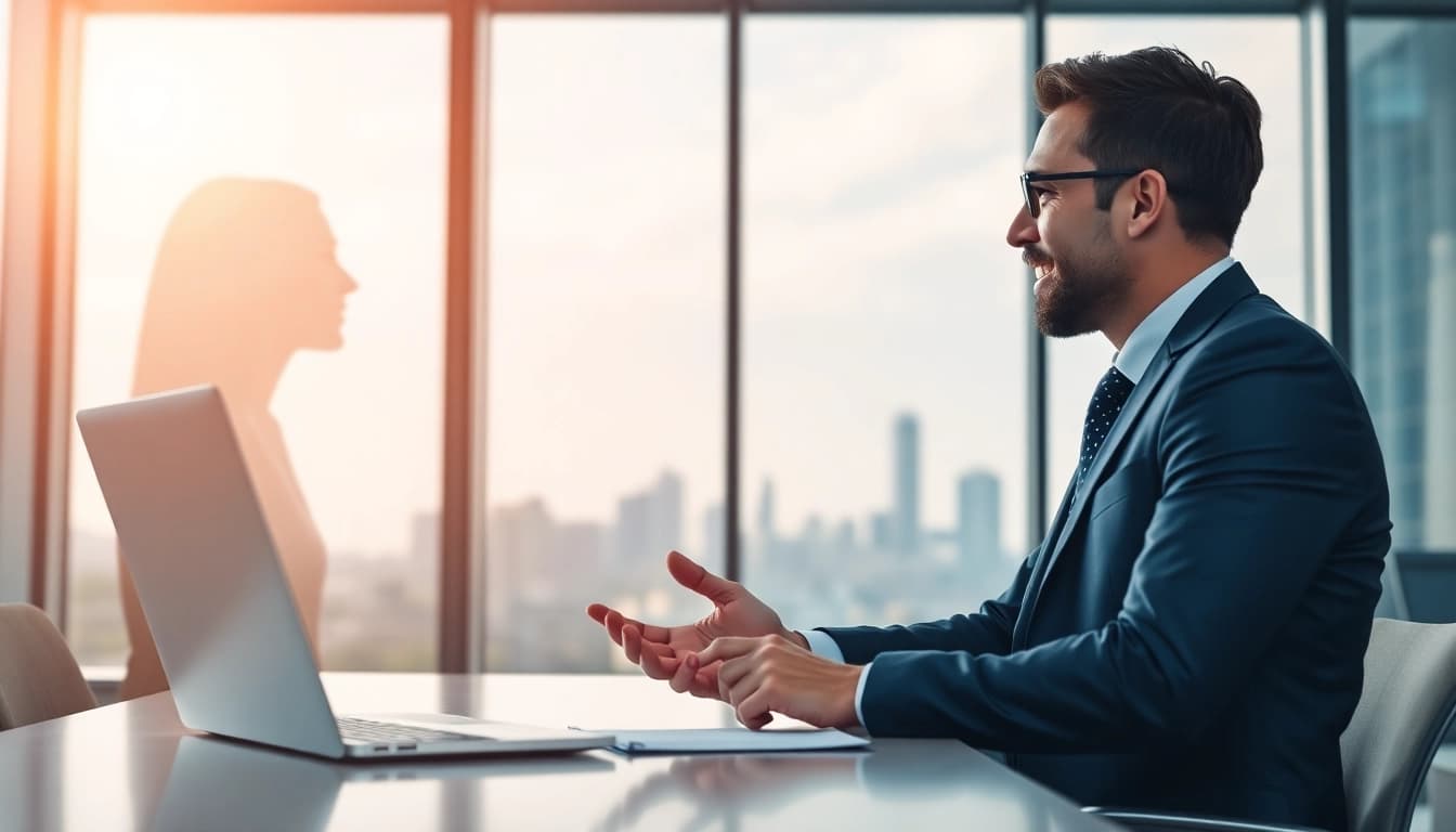 Headhunter Schweiz führt ein Gespräch mit einem Kandidaten in einem modernen Büro.