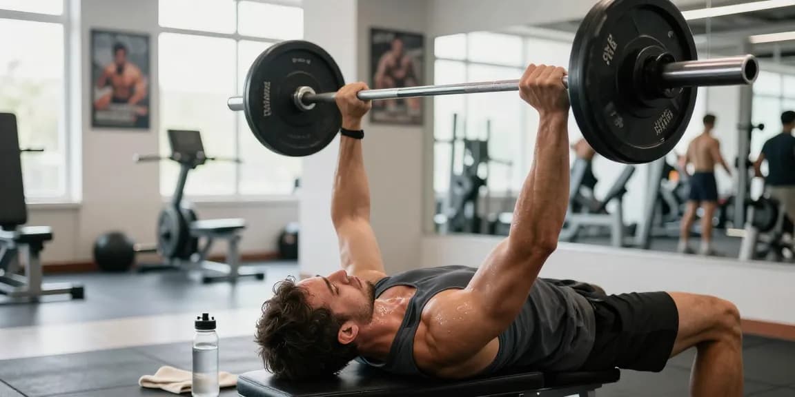 Anabolika kaufen: Sportler beim Krafttraining im modernen Fitnessstudio mit Gewichten.