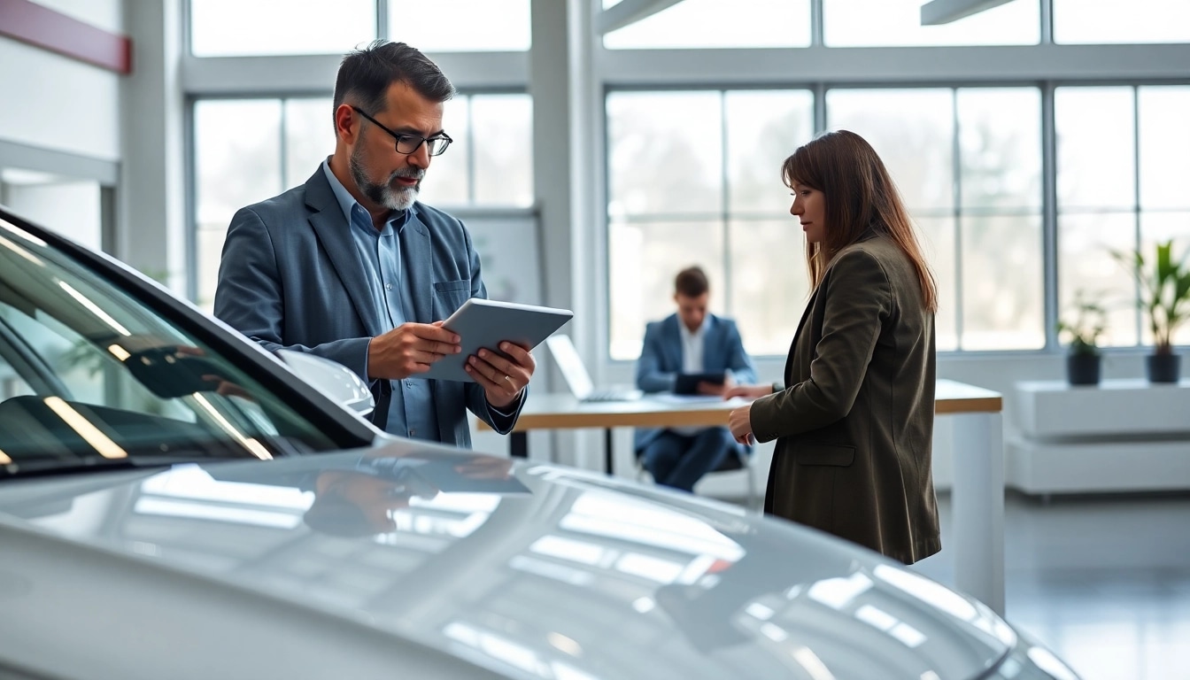Kfz Gutachten Düsseldorf: Expert reviewing vehicle condition in a professional office setting.
