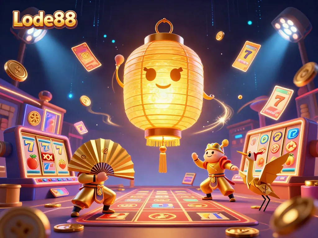 Experience the exciting gaming world of Lode88 with vibrant slot reels and dynamic characters.