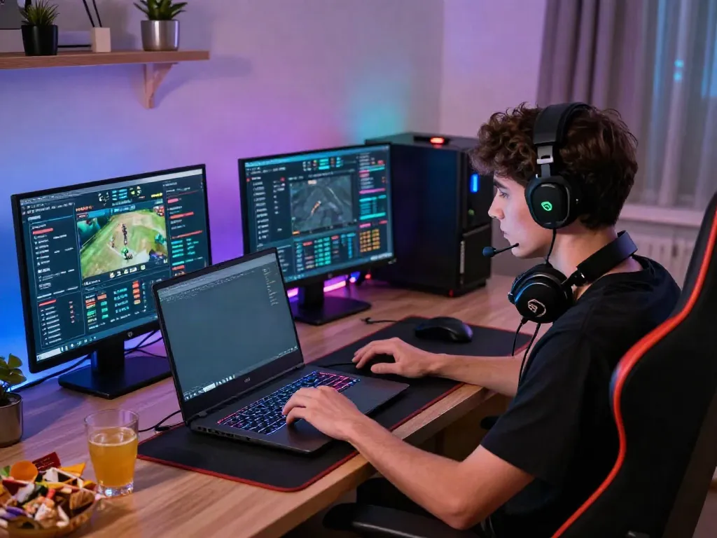 Engaged player on sv88 trang web with multiple screens displaying live betting.