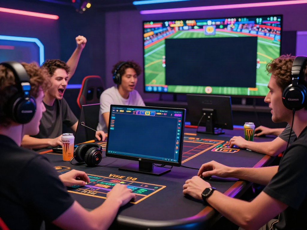 Diverse friends experiencing da88 live casino excitement in a vibrant online gaming atmosphere.