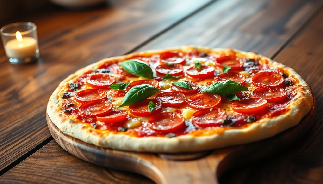 Entdecken Sie, wie diese köstliche Pizza mit frischen Zutaten belegt wird.