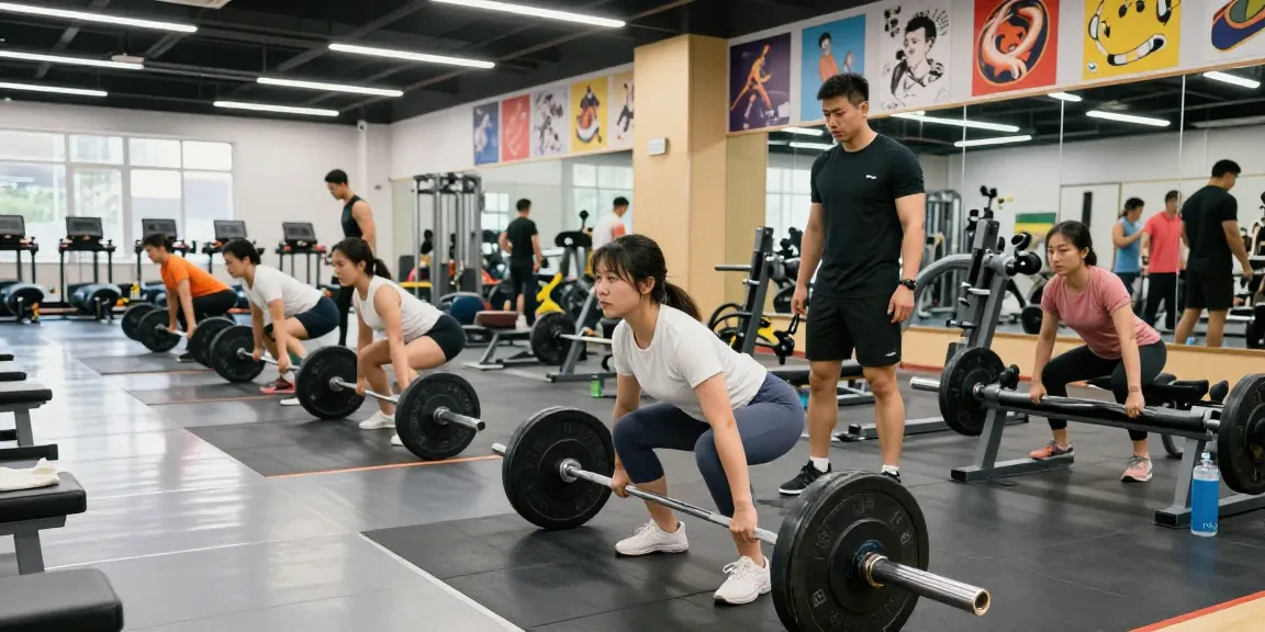 Aktive Fitness-Enthusiasten im Selliza Shop beim Gewichtheben in einem modernen Fitnessstudio
