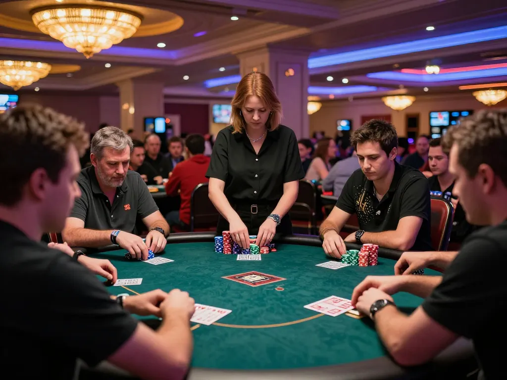 Immobilienmakler Frankfurt Preungesheim konzentriert sich auf gewinnende Pokerstrategien in einem gehobenen Las Vegas Casino.