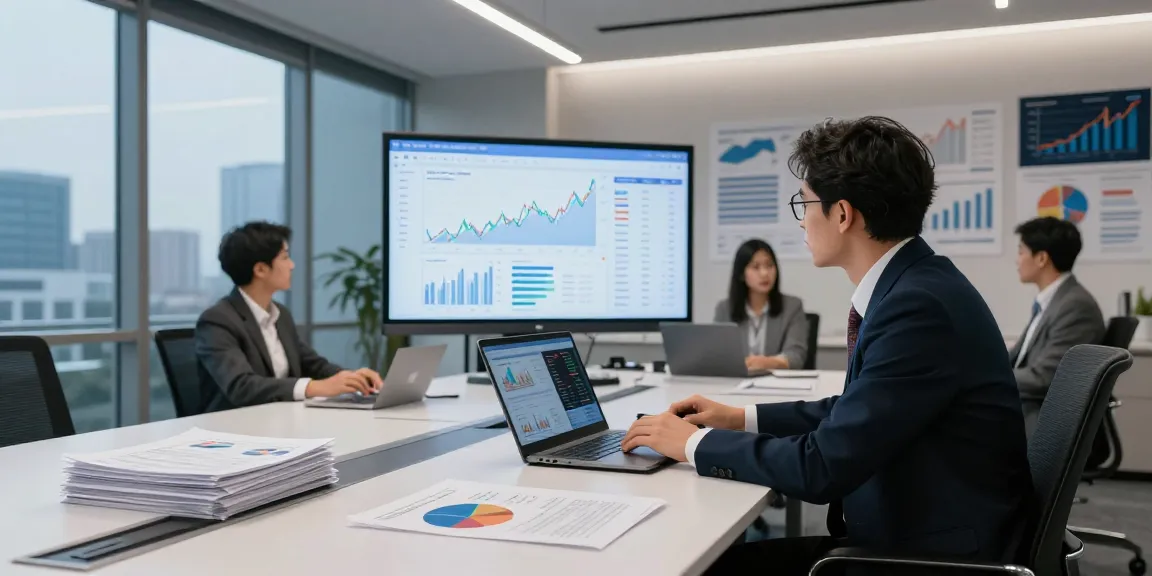 FAFA828 data analysis scene showcasing analysts examining financial graphs in a modern workspace.