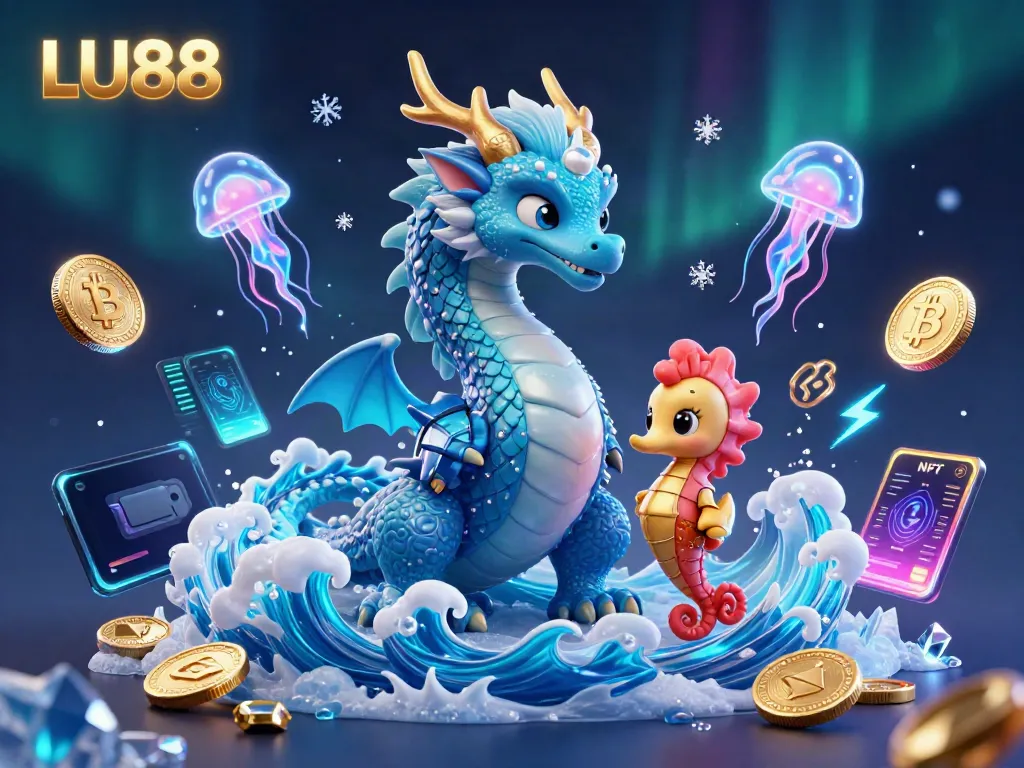 LU88 showcases thrilling gaming moments with a mystical water dragon, seahorse knight, and neon jellyfish.