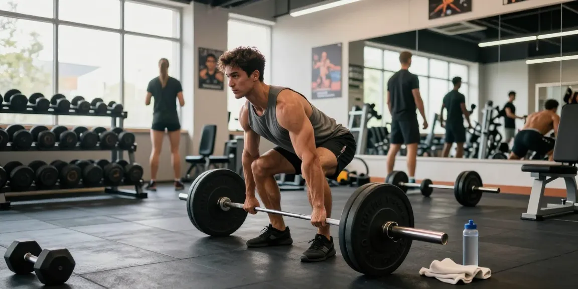 Im Utinon Steroids Shop sieht man Bodybuilder beim Training mit Hanteln und motivierenden Plakaten im Hintergrund.