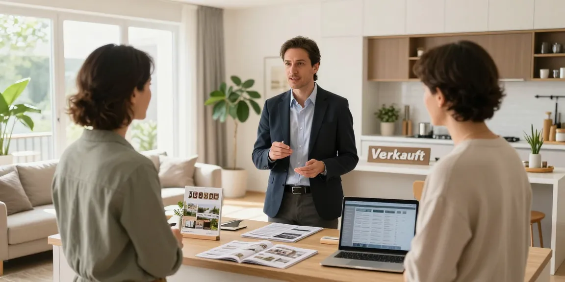 Bester Immobilienmakler Frankfurt spricht mit Kunden in luxuriöser Wohnumgebung über Immobilienangebote