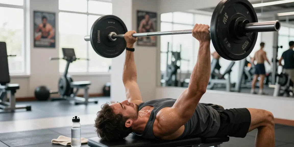 Anabolika kaufen: Sportler beim Krafttraining im modernen Fitnessstudio mit Gewichten.