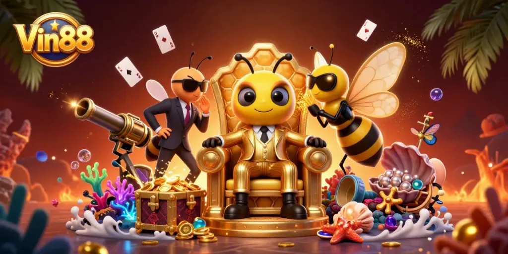 Win big at Vin88 with lively cartoon characters amid an underwater treasure scene.