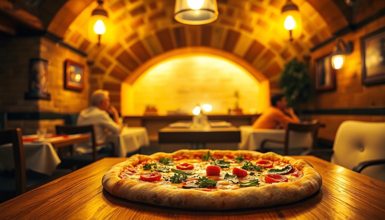 Genieße eine traditionelle Pizza mit frischen Zutaten und verlockendem Belag, perfekt für ein geselliges Essen.