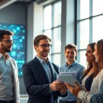 Headhunter IT interacts with diverse candidates, showcasing a modern recruitment atmosphere.