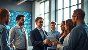 Headhunter IT interacts with diverse candidates, showcasing a modern recruitment atmosphere.