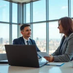 Headhunter Schweiz im modernen Büro, engagiert in einem Videoanruf mit einem Kandidaten.
