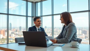 Headhunter Schweiz im modernen Büro, engagiert in einem Videoanruf mit einem Kandidaten.