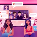 Engaging scene of a vibrant sex chat room illustrating playful interactions and diverse users in a welcoming digital space.