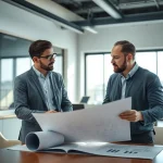 Headhunter Ingenieure in einem professionellen Gespräch in einem modernen Büro.
