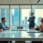 Headhunter Ingenieure overseeing a collaborative team meeting in a bright, modern office.