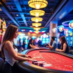 Spannende Spieler beim online casino spielen in einer lebhaften Atmosphäre mit bunten Lichtern.