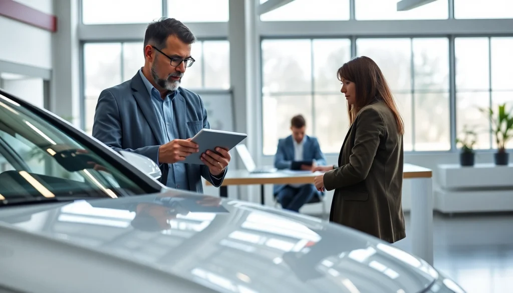 Kfz Gutachten Düsseldorf: Expert reviewing vehicle condition in a professional office setting.