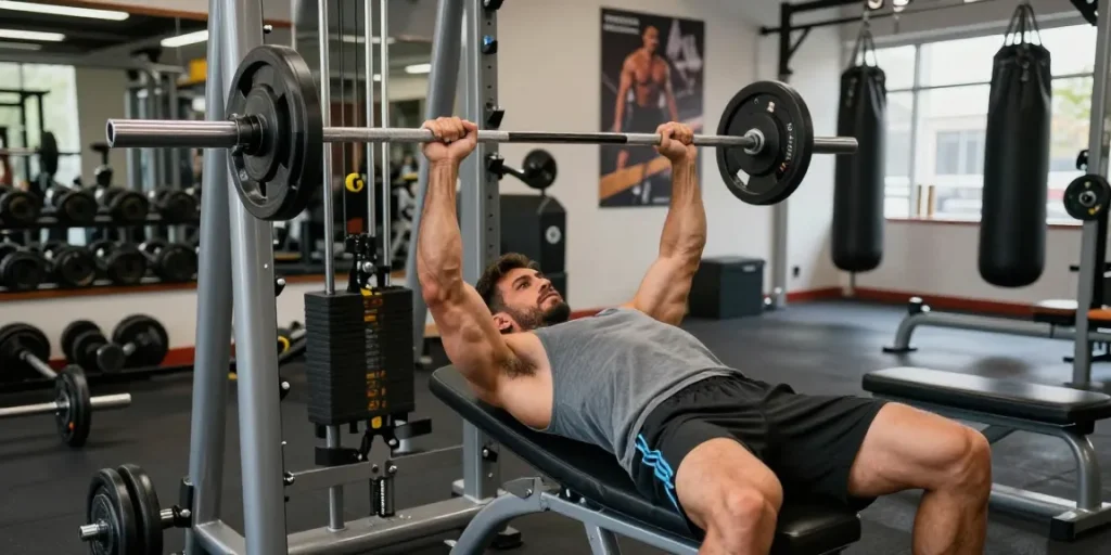 Anabolika Shop - Athletic bodybuilder training in a modern gym environment, showcasing dedication to fitness.