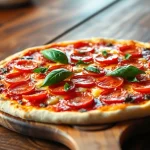 Entdecken Sie, wie diese köstliche Pizza mit frischen Zutaten belegt wird.