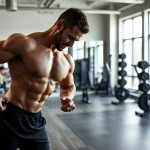 Bild eines Bodybuilders mit Unique Pharma Steroids Produkten im Fitnessstudio
