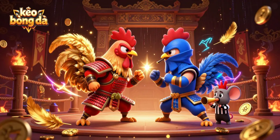 Engage in kèo bóng đá excitement with epic rooster duel and dynamic betting arena elements.