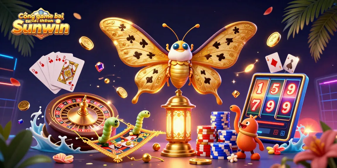 Experience the excitement of Cổng game bài đổi thưởng Sunwin with vibrant casino illustrations and dynamic gaming elements.