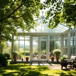 Erhalten Sie Ihre Baugenehmigung fuer den Wintergarten direkt zur Website mit stilvollen Architekturelementen.
