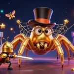 Engaging landing page design showcasing a golden tarantula weaving fortunes, perfect for gamblers.