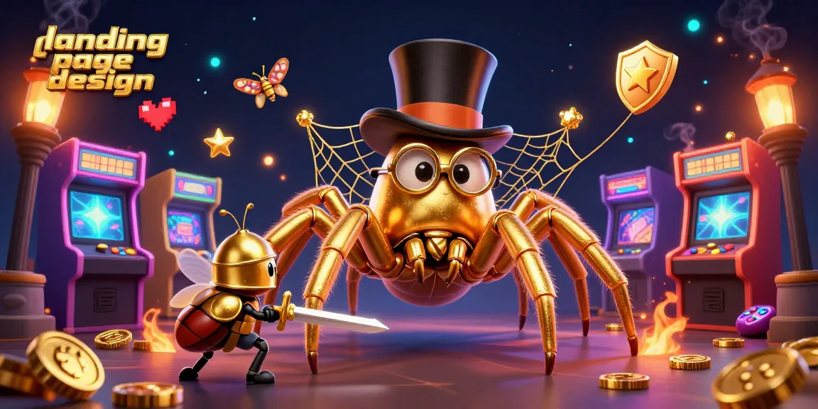 Engaging landing page design showcasing a golden tarantula weaving fortunes, perfect for gamblers.