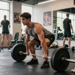 Im Utinon Steroids Shop sieht man Bodybuilder beim Training mit Hanteln und motivierenden Plakaten im Hintergrund.